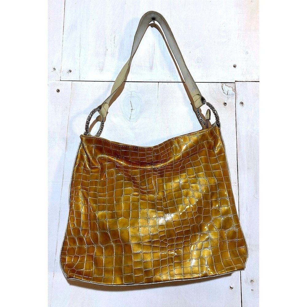 Brighton Shoulder Bag Women Sz M Gold Croc Embossed Hobo Purse‎